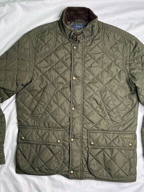 Polo Ralph Lauren Olive Green Quilted Chore Jacket Medium Leather Trim